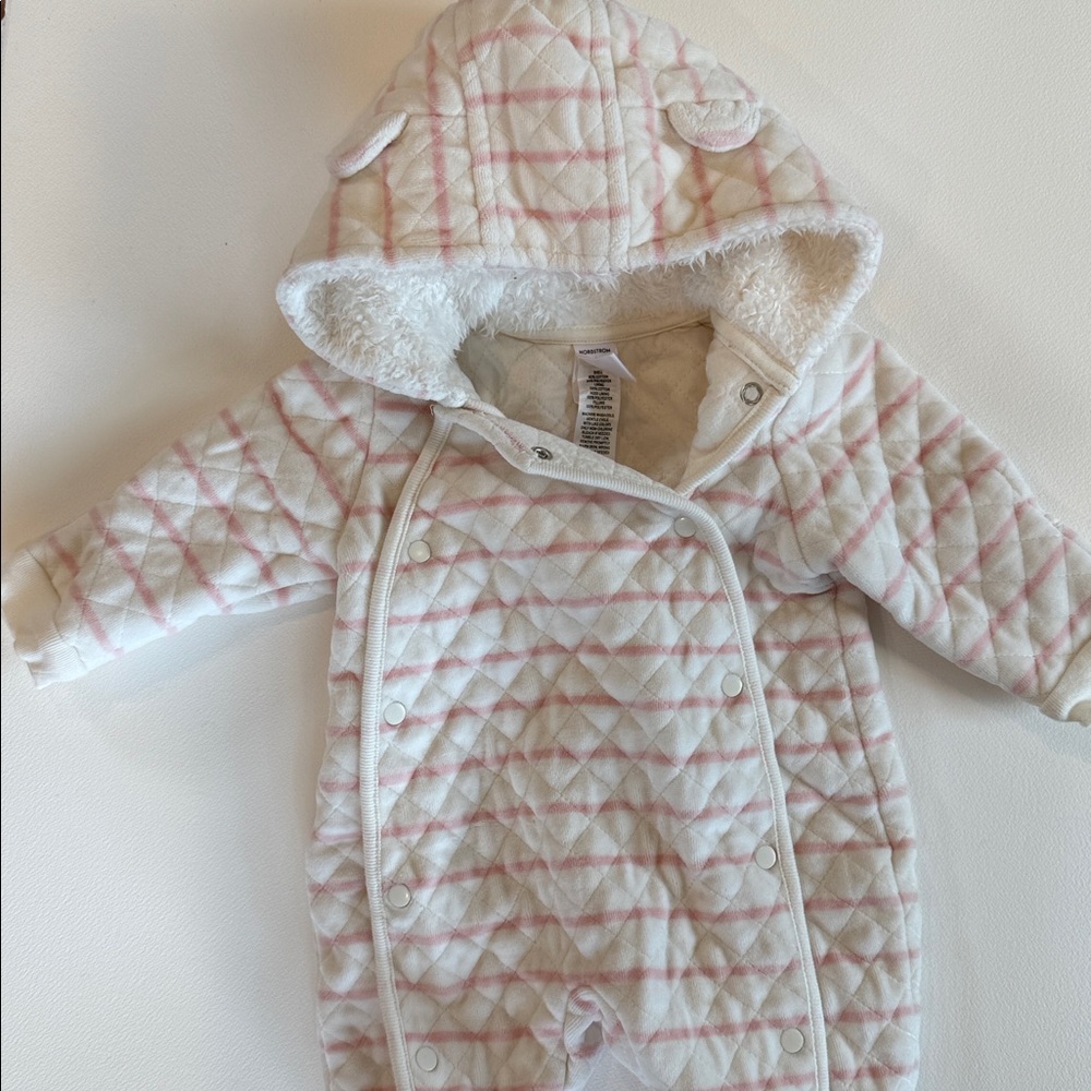Pink and White Quilted Baby Snowsuit